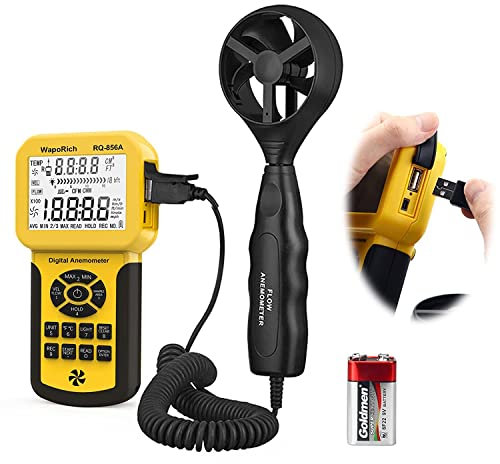 Pro HVAC Anemometer RQ-856A, tragbarer CFM-Windmesser mit USB/Hintergrundbeleuchtung/Max/Min/Avg-Funktionen Misst Windgeschwindigkeit, Windfluss, Windtemperatur