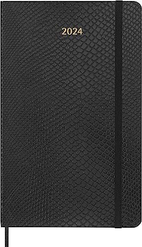Moleskine Wochenkalender 12 Monate 2024 mit Box, Agenda 2024, Größe Large 13x21, weicher Einband und elastischer Verschluss, Schlangenhautimitat Farbe Schwarz