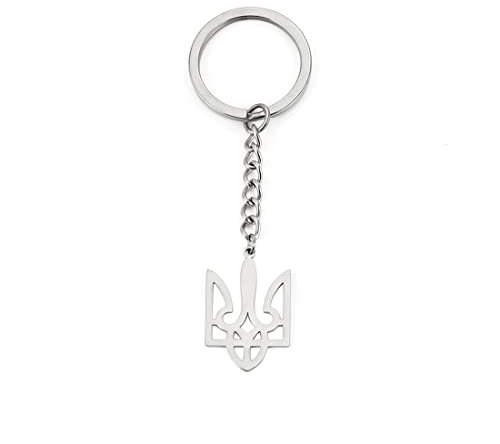 EUEAVAN Ukraine Dreizack Schlüsselanhänger Charm Patriotisches Geschenk Ukraine Souvenir Mann Frau, Silber, Medium
