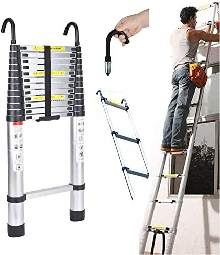 Échelle Télescopique 5m avec Crochet, Escabeau Telescopique en Aluminium avec Crochets, Échelle Extensible Pliable Multifonction Portable, Charge Maximale 150kg
