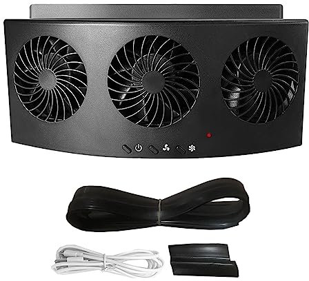 Riloer Ventilateur de voiture à énergie solaire, ventilateur d'air d'été de mini refroidisseur de refroidissement automatique, ventilateur d'échappement de voiture avec trois sorties d'air, noir