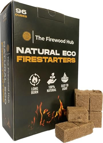 96 Eco-Friendly Natural Wood Firelighters - Sustainable Fibre Starters for Wood Burners, Fire Pits, Pizza Ovens, and BBQs - Perfect Lighter for Any Occasion