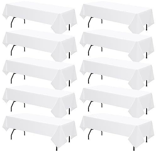 10 Stück Weiß Rechteckig Kunststoff Tischdecken, Premium 137 x 274 cm Einweg-Tischdecken, wasserdichte Einweg Tischdecken für Restaurants Picknicks Party Veranstaltungen Hochzeiten Bankette