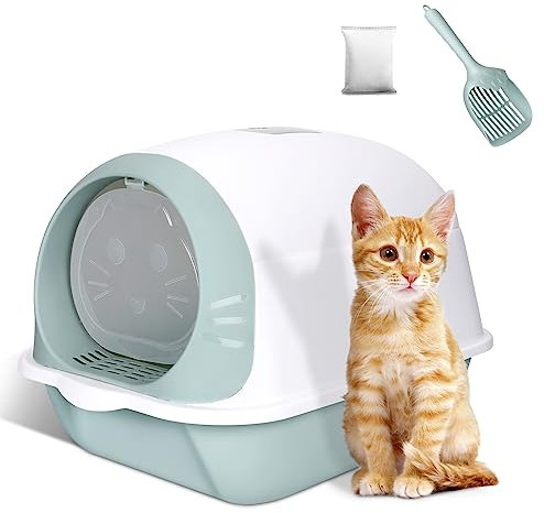ZNM Bac à Litière pour Chat, Litière pour Chat Fermée pour Anti Odeur avec Pelle, Compartiment Inférieur Amovible avec Filtre Charbon Anti-Odeurs, Nettoyage Facile, 50x35x37cm