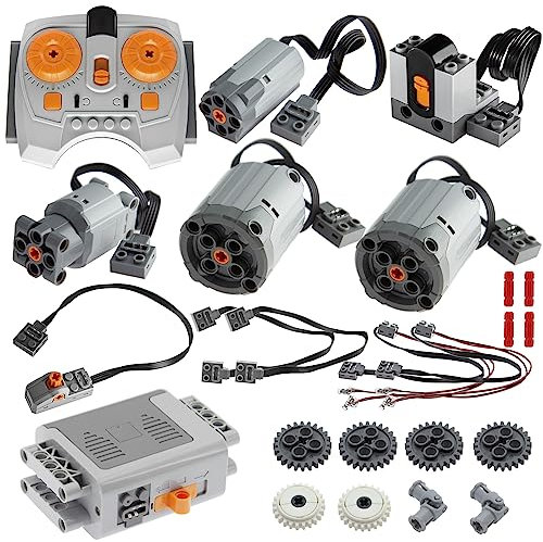 TEESE 24pcs Technic-Motor Set with Adjustable-Speed-Remote-Receiver, Battery-Box-Extension-Cable, Compatible with Lego-Technic-Parts