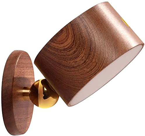 360° Roterbara Moderna Vägglampor i Massivt Trä, LED-monterade Läslampor, 3 Ljusstyrka Uppladdningsbart Batteri 360° Roterbar Magnetisk Kula Dimbar Pekkontroll (mörk Kaki, Brun)(Brun)