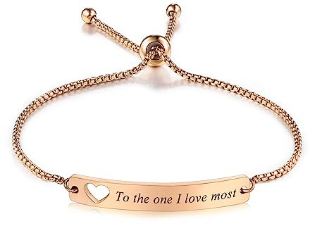 INBLUE Personalisierte Bar Herz Armband Gravur Name Datum Edelstahl Verstellbare Fußkettchen Link für Frauen Freundin Bester Freund Brautjungfer Geschenk (Roségold-Herz)