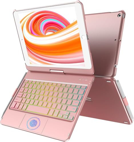 Teclado Español Ñ para iPad 10.2 9th 2021/8th 2020/7th 2019, Funda Teclado para iPad 9/8/7 Gen, Teclado Bluetooth de Carcasa Rígida Giratoria 360° con Touchpad y 7 Colores de Retroiluminación
