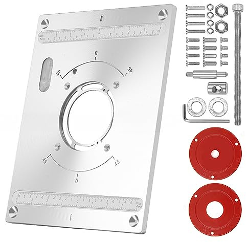 Placa de enrutador de aluminio para carpintería, placa de inserción de mesa de enrutador, placa de inserción de aluminio, placa de montaje de mesa de enrutador con 2 anillos de inserción de mesa de