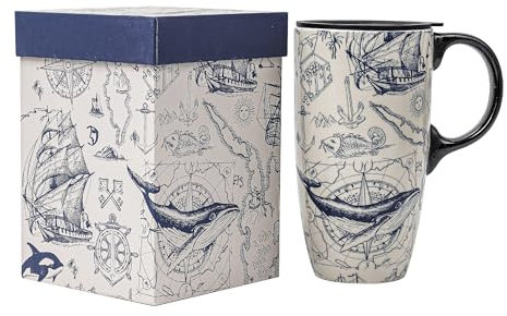 DUSVALLY Coffee Mug Coffee Ceramic Mugs Latte Tea Cup with Lid and Gift Box 17oz.Big Mug,Navigation