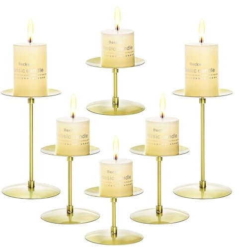 Elsjoy Satz von 6 Stumpenkerzenhalter, Metall Stumpenkerze Stand Modern Candle Holders, Kamin Kandelaber Set für Home Decor, Tisch Centerpiece, Hochzeit, 3 Größen (Gold)