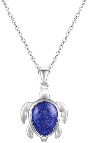 Rafaela Donata Damen Kette 925/- Sterling Silber | rhodiniert, Ankerkette, Schildkröte, Karabinerverschluss, Emaille blau