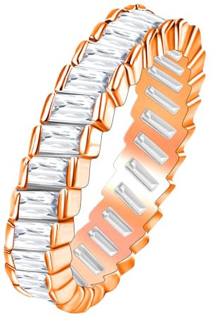 Uloveido Rose Gold Plated Wedding Band Rings Cubic Zirconia Faux Diamond Rectangle Cut Eternity Bands for Women Y1790 (Rose Gold, Size 7)
