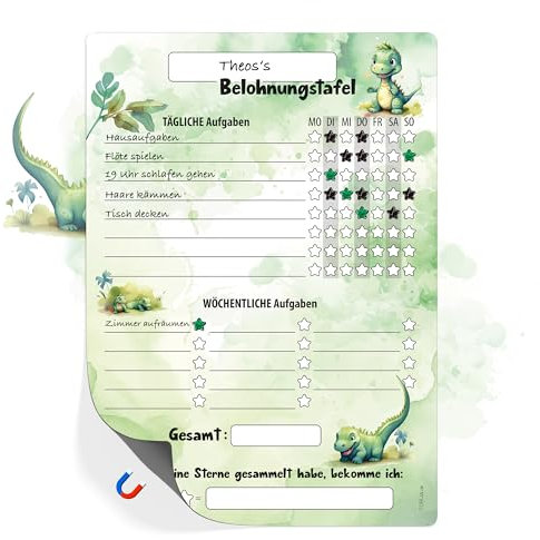 TOBJA Belohnungstafel Kinder A4 magnetisch - Spielerisches Töpfchentraining und Alltagsroutinen mit Einhorn, Dino oder Waldtiere Design - Für strahlende Kinder und entspannte Eltern (Dino)
