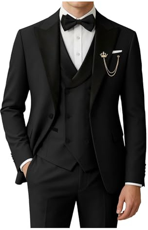 SPTALLFITJSV Men's Tuxedo Suit 3 Piece with Bow Tie, Black, 6XL