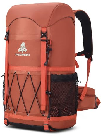 Bseash 40L Leichter wasserdichter Wanderrucksack mit Regenschutz, Outdoor Sport Reise Tagesrucksack Multifunktions Reisetasche für Camping Klettern Skifahren Radfahren (Orange)