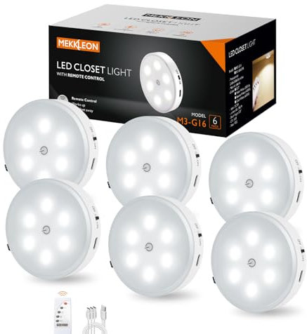 Schrankbeleuchtung Unterbauleuchte Küche mit fernbedienung,vitrinenbeleuchtung kabello,USB Wiederaufladbares,3Pack LED Beleuchtung mit Klebepads für Schlafzimmer (Cool White-6PCS)