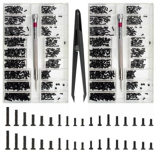 Bikasun Set di 1000 viti piccole, Viti di Riparazione Micro, mini viti autofilettanti, set di viti per occhiali, orologi, telefoni, fotocamere, computer portatili, M1.2 M1.4 M2, nero