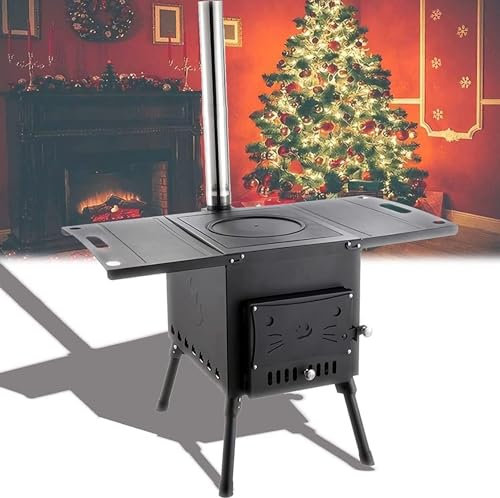 Calentador de leña - Estufa de leña con placa de acero - Estufa de camping plegable portátil, estufa de leña for exteriores de acero inoxidable for cocinar y calentar viajes en campamentos en interior