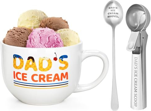 YHRJWN Dad Gifts, Gifts for Dad, Dad's Ice Cream Bowl Scoop Shovel Spoon Set, Dad Gifts for Fathers Day from Daughter Son, Dad Birthday Fathers Day Christmas Gift, 16 Oz White