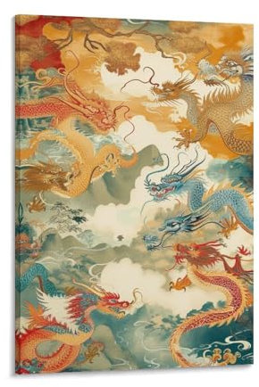 YTPONBCSTUG Wandbilder Wohnzimmer,Chinesischer Drache Leinwand Bilder, Modern Wandkunst Deko Für Schlafzimmer Esszimmer Badezimmer Und Küche 24x36inch(60x90cm)