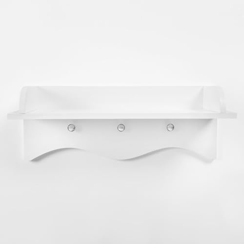 OHS Kids Shelf with Hooks, Floating Shelves Decorative Wall Mounted with 3 Hooks Modern Wooden Shelves Children's Nursery Bedroom Shelf Storage, White