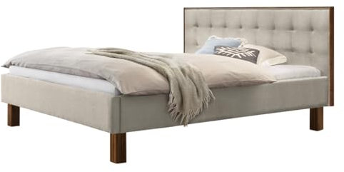Hasena Polsterbett Noah 25 Nussbaum | Stoff beige 140x200