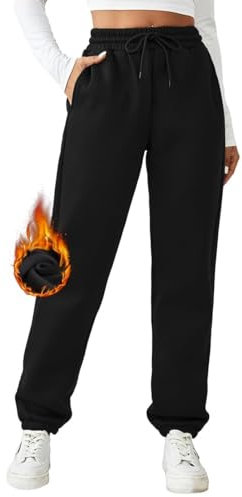 PINSPARK Jogginghose Damen Baumwolle Lang Freizeithosen High Waist Lässige Loose Sweathose mit Taschen Baggy Hose Hip-Hop Joggen Schwarz XXL