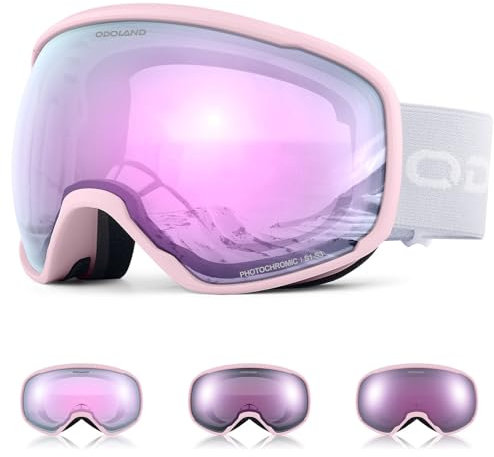 Odoland Occhiali da Sci Fotocromatici per Giornate Soleggiate e Nuvolose Anti Fog Protezione UV Occhiali da Snowboard per Uomini Donne Adulti Giovani Sci Snowboard,PP
