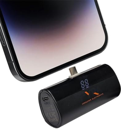 Caricatore portatile per iPhone e Android Mini, 3300 mAh Power Bank PD Piccola e Leggera Batteria Esterna Powerbank con Display LED Modello Compatibile con iPhone e Android (Nero, Type C)