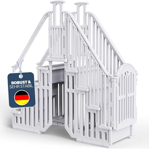 Poolomio Échelle de Piscine des Deux côtés pour Bassin encastrable jusqu'à 137 cm de Hauteur | Double escalier de Piscine en polyéthylène Haute densité | Échelle avec échelons antidérapants,