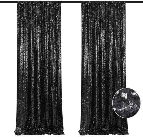 2er Vorhang Hintergrund Pailletten für Hochzeit Geburtstagsdeko 60x240 cm | Schwarz Vorhänge Glitzer Weihnachten Halloween Party Deko