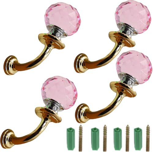 PIYYQNY Porte Serviette Patère Murale Patère En Cristal Patère En Alliage De Zinc Rose Patère Murale Boule Rétro Crochet Pour Cuisine Salle De Bain Chambre À Coucher(Or 73mm)