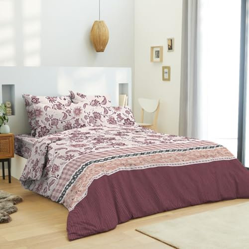 UNIVERSDECOR Set completo copripiumino reversibile per letto 140 x 190 cm (Cashemire Bordeaux, confezione da 6 pezzi, 240 x 220 letto 140)