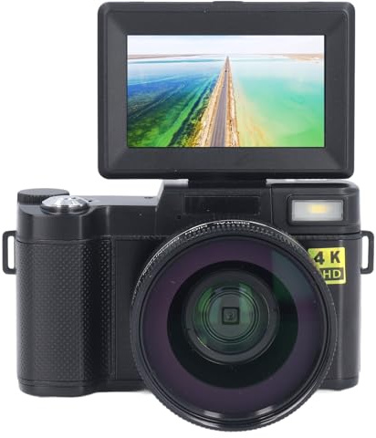 4K-Digitalkamera für Fotografie, Autofokus, 48 ​​MP Vlogging-Kamera für YouTube mit 3-Zoll-180°-Klappbildschirm, 4-facher Digitalzoom-Video, Kompakte Reisekamera mit 32 GB (Black)