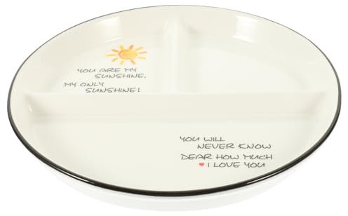 KITANDOVE Separator Plates Adults Ceramic Divided Serving Tray Platter 8 Inches Yellow Sun Non-Fragile Tableware