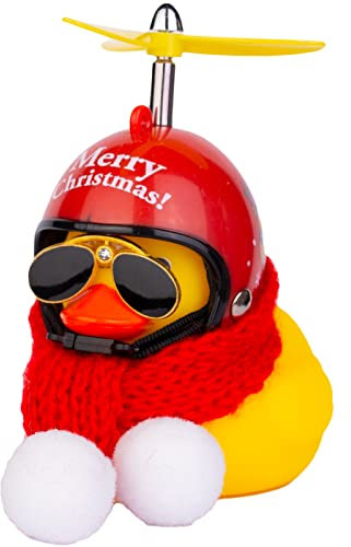 Mwmoeen Weihnachten Gummiente Autodekoration, Gelbe Quietscheente Duck Armaturenbrett Ornamente，EIN Weihnachtshut Schal Sonnenbrille tragenfür Weihnachtsdekoration Wohndekorationen für Erwachsene