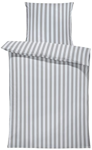 one-home Jersey Bettwäsche kuschelig Weiche Baumwolle Bettbezüge mit Reißverschluss, Größe:155x220 cm, Farbe:Gestreift grau