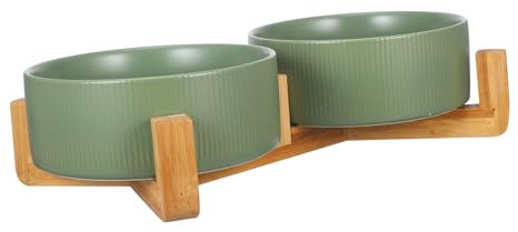 Toddmomy Sturdy Wooden Frame Double Bowl Cat Food Bowl Dog Stands for Pet Feeder