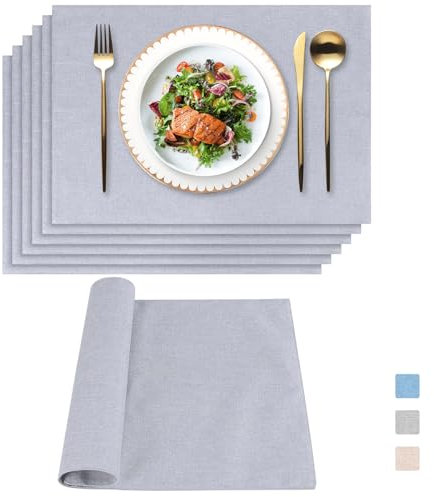 Weldomcor Tischsets Abwaschbar Leinen 6er Set Tischsets Stoff Hitzebeständige Platzdeckchen Doppelseitiges Nähen Platzset für Hause Dinnerpartys Küche Restaurant und Hotel, Grau