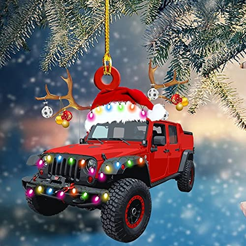 Christbaumschmuck Anhänger, Weihnachtsanhänger Little Car, Schmuck für Weihnachtsbaum/Christbaum, Auto mit Tannenbaum, Baumschmuck Christbaumanhänger 2D Acryl Weihnachten Anhänger