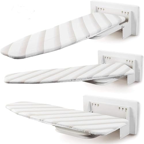 Tabla de Planchar Plegable, Tabla de Planchar Pared, Giratoria de 180°, con Cubierta de Planchado Resistente al Calor, Tabla de Hierro Plegable Compacta para Espacios Pequeños, 95 x 30cm
