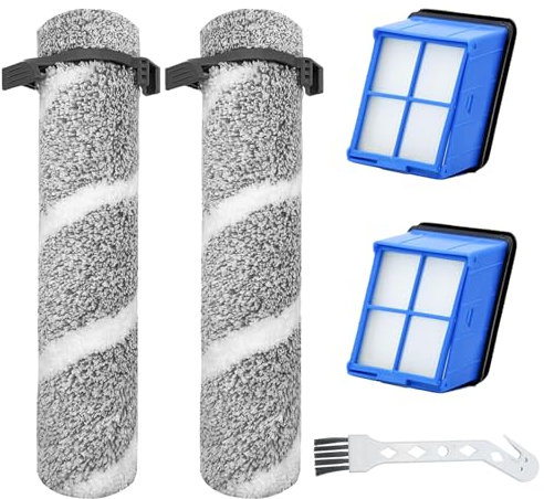 Bürstenrollen Filter-Ersatz-Set für BISSELL CrossWave OmniForce Edge 3930F/3933/v2/3999z schnurloser Hartbodenreiniger für mehrere Oberflächen, Nass- und Trockensauger, 2 Bürstenrollen, 2 Filter, 1