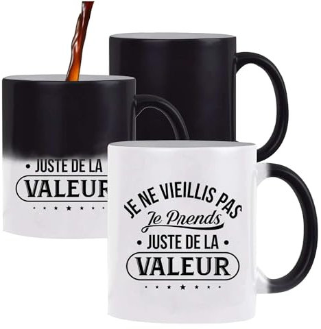 Tasse Magique Je ne vieillis pas je prends de la Valeur | Mug qui change couleur avec la chaleur | Idée Cadeau Humour Drôle Marrant Jeu de Mots Original Anniversaire Fête
