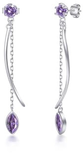 PHNIBIRD Ohrringe Hängend Silber 925 für Damen Amethyst Ohrringe Lange Silber Tropfen Ohrhänger Valentinstag Geschenke