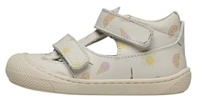 Naturino Halb geschlossene Sandalen aus Leder mit Sommerprint, Creme weiß 19
