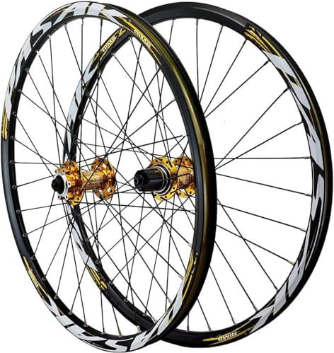 NBTRXWAFR Steckachse MTB Laufradsatz 26/27,5 Zoll, Aluminiumlegierung Scheibenbremse HG Sealed Bearing 32H Vorder- Und Hinterrad 29ER Felge Für 7-12 Gang 2215G,Gold,26inch