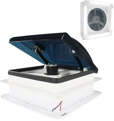 12V Rv Roof Vent Fan, Campervan Roof Vent Fan with Led Light Roof Hatch Vent Exhaust Fan Skylight Waterproof Quiet Rv Air Vent Ventilation 10 Blades Dual Mode Air Inlet Outlet(Style 2)