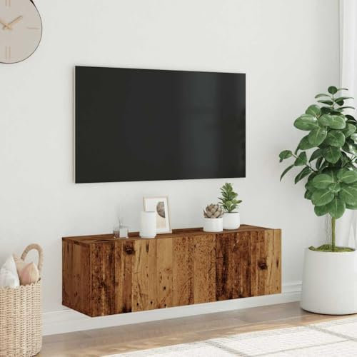 Natulvd Floating TV Unit, 100 cm Wall Mounted TV Cabinet, Floating Shelves with Doors, Modern Entertainment Media Console Center Large Storage TV Bench for Living Room & Office