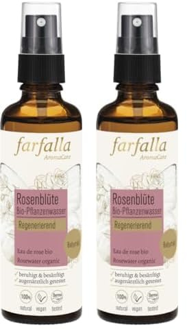 farfalla Rosenwasser - 100% Naturreines Rosen-Hydrolat - Regenerierend, 75ml, Transparent (Packung mit 2)